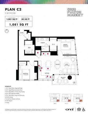 Floor plan for 2 beds, 2 baths, 1001 sqft